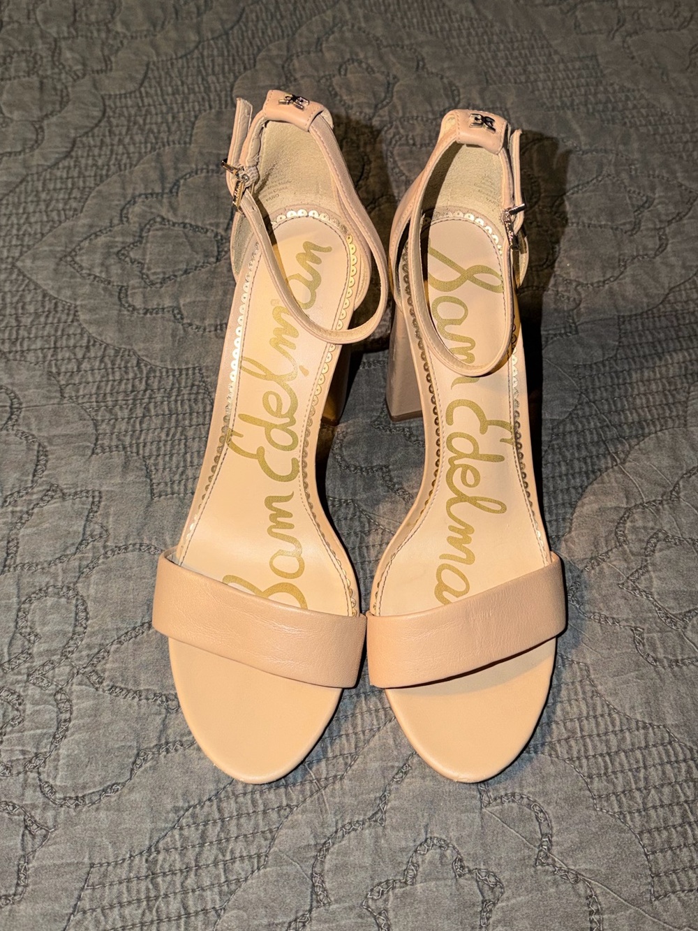 Sam Edelman Yaro Block Heel Sandal-Soft Beige Leather Size-9.5